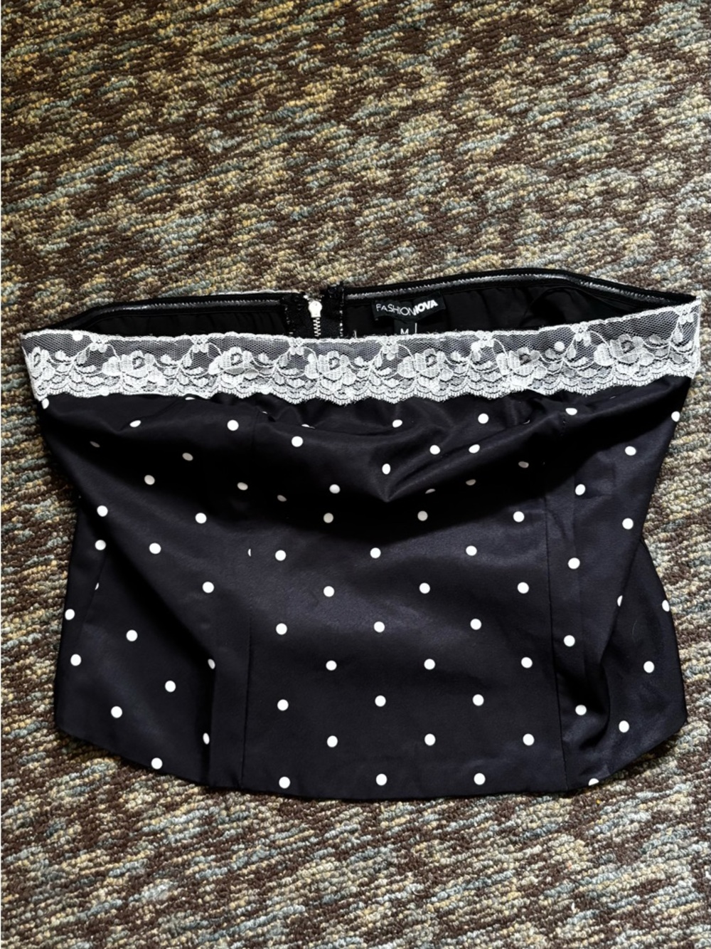 Fashion Nova Black & White Polka Dot Lace Trim Tube Top